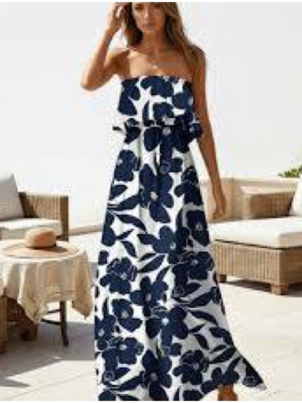 Strapless Navy Floral Maxi Dress - Women